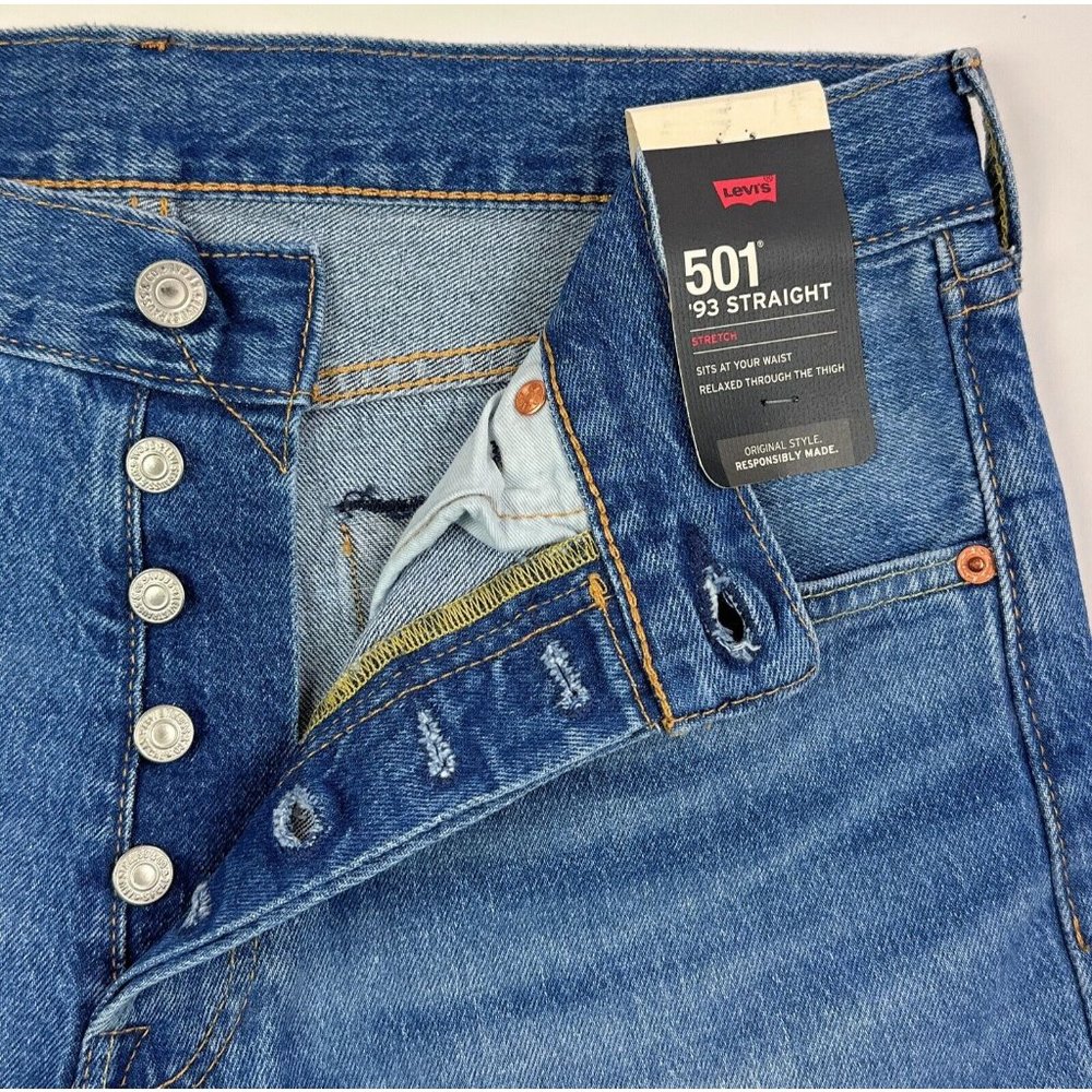 Levis 501 93 Premium Men 32x32 Straight Blue Jeans Distressed Button Fly Stretch - Picture 5 of 12